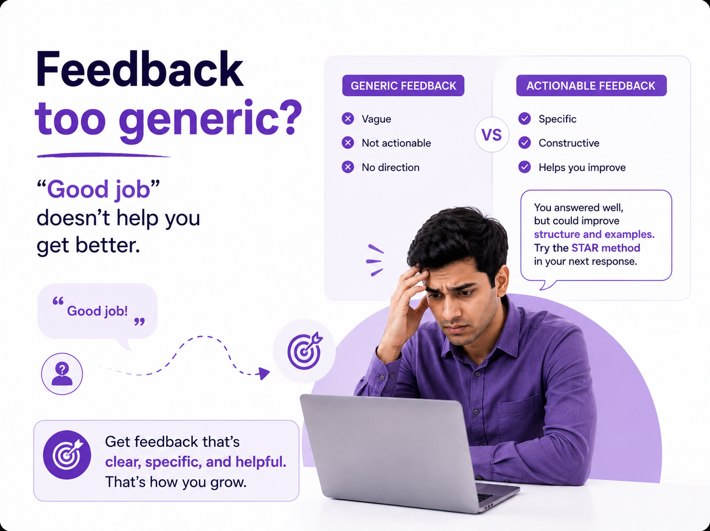 Person frustrated by generic useless feedback